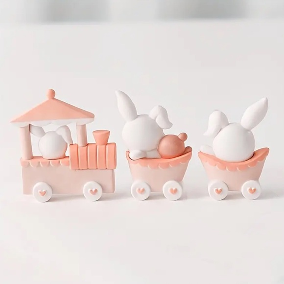 Easter Rabbit Train Birthday Cake Decoration Doll Decoration Pink Rabbit Train - Picture 2 of 6